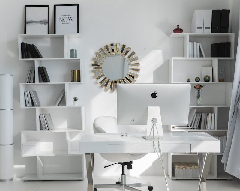 a black and white home office