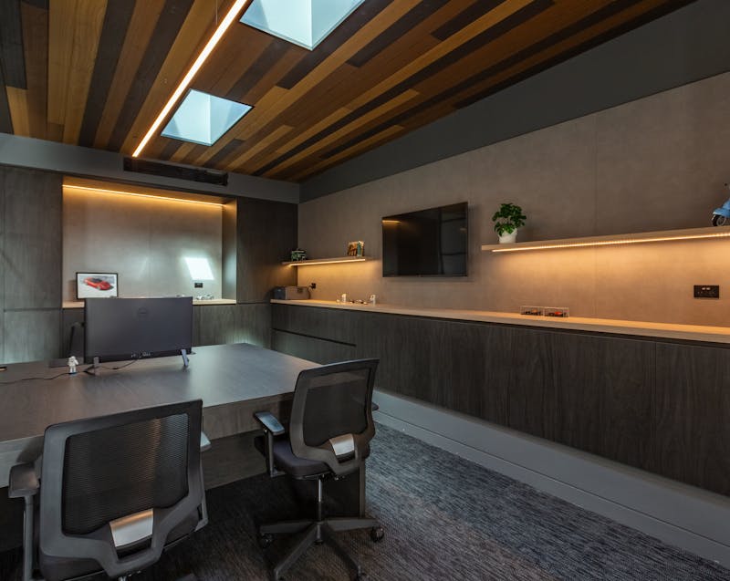 a home office with an audiovisual system